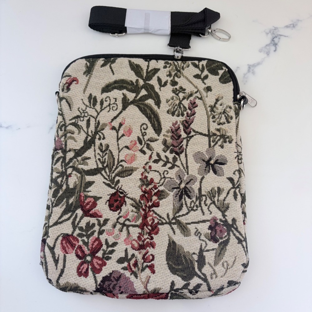 Floral Tapestry Crossbody Bag Dragonfly Ladybug Woven Pouch Purse Cottagecore